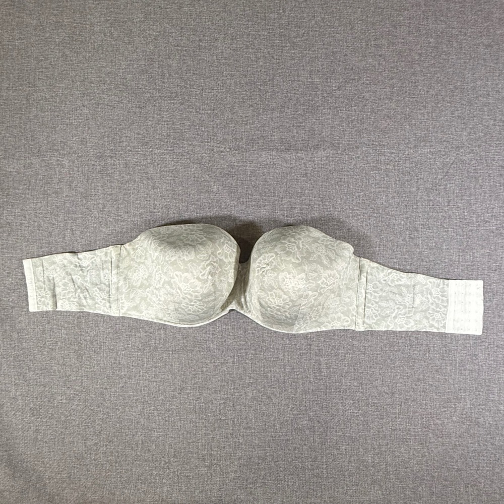 Cacique Strapless Bra Womens 40D White Floral Lace Underwire Support Padded
